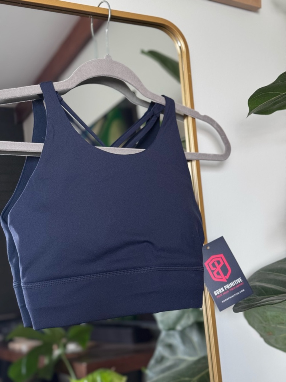 NWT Born Primitive Untamed Sports Bra M Navy High-Scoop Neck Strappy Sports Bra
